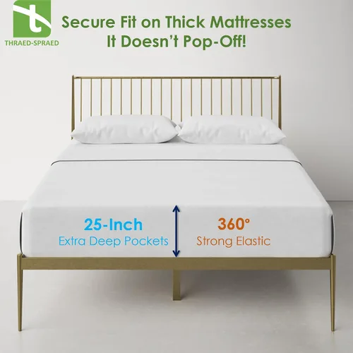 Miniatura 4 de Juego de sábanas tamaño Queen de 25 pulgadas con bolsillos extra profundos para cama ajustable, 1000 hilos, 100% algodón egipcio, tejido satinado