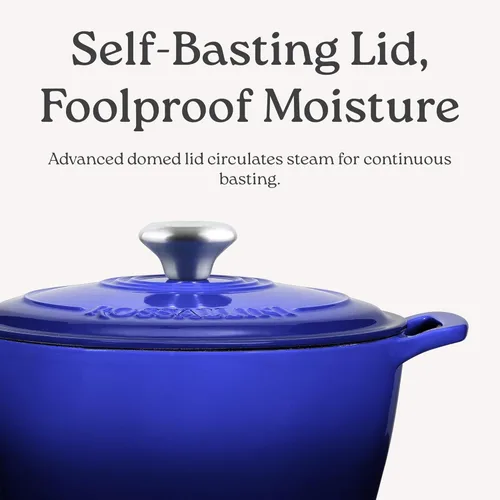 Miniatura 5 de ROSSALLINI Horno holandés de hierro fundido esmaltado Signature, olla de servir antiadherente con tapa de ajuste hermético para asado, horneado