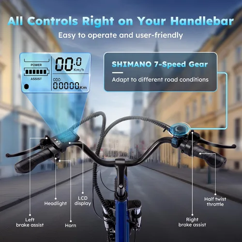 Miniatura 9 de Triciclo eléctrico para adultos, triciclo eléctrico de 7 velocidades con batería extraíble de 48V 624WH, autonomía de 70 millas en PAS 1, velocidad