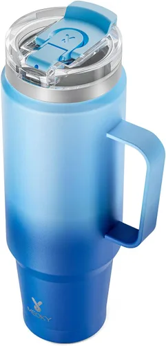 Miniatura 13 de Meoky - Vaso de 32 onzas con asa, taza de viaje de acero inoxidable con pajilla y tapa 2 en 1, taza de café con aislamiento al vacío, 100% a prueba