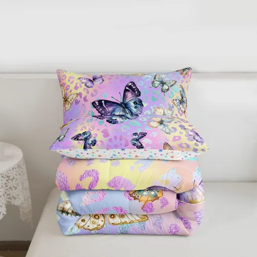 Miniatura 3 de Feelyou Juego de Edredón de Mariposas Coloridas Twin Patrón Impreso de Acuarela Arcoíris Ropa de Cama Acolchada para Dormitorio de Niñas Tie Dye