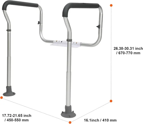Miniatura 8 de Happybuy Barra de seguridad para inodoro, marco de asiento de inodoro ajustable, se adapta a la mayoría de inodoros, soporta 300 libras, barras