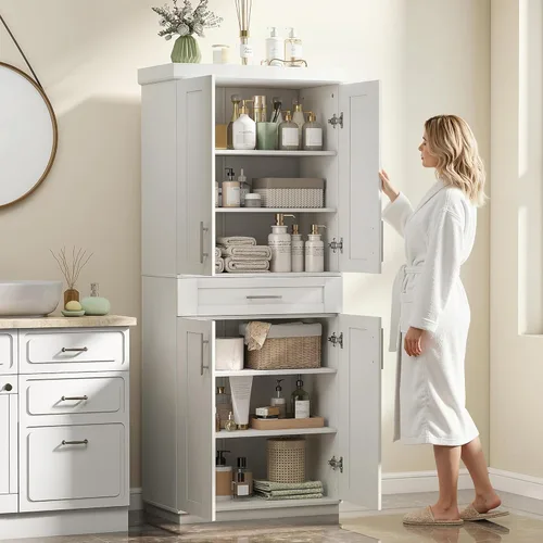Miniatura 9 de HOMCOM Gabinete de despensa de cocina de 72 pulgadas, armario de almacenamiento alto independiente con 4 puertas, cajón y 3 estantes ajustables