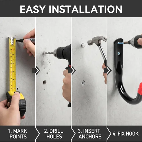 Miniatura 7 de Ganchos de almacenamiento de garaje para montaje en pared, gancho de almacenamiento de acero resistente, ideal para herramientas de jardín