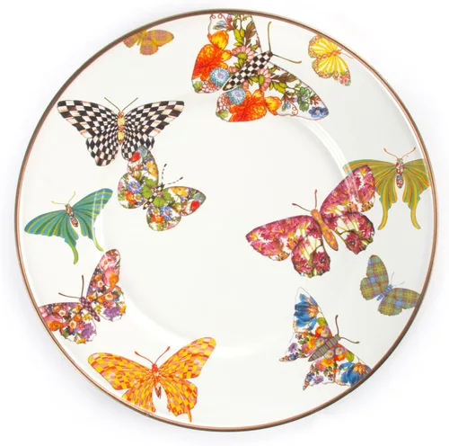 MACKENZIE-CHILDS Plato Esmaltado para Ensalada y Postre, Plato Pequeño para Postre o Plato de Aperitivo, 8 Pulgadas, Butterfly Garden