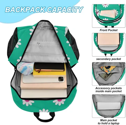 Miniatura 4 de Daisy Flower Cyan White Book Bag For Boys School Backpacks For Girls With Lunch Box 9-10 years mochilas y loncheras escolares para nias