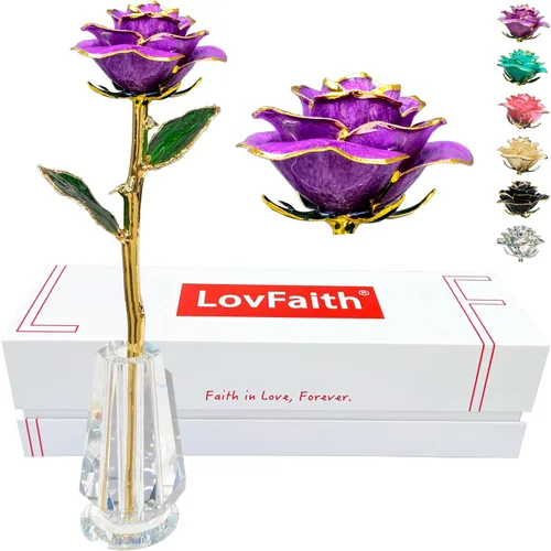 Miniatura 11 de Día de San Valentín, rosa real sumergida en oro de 24 quilates con soporte de cristal, el mejor regalo original de rosa para su esposa, aniversario