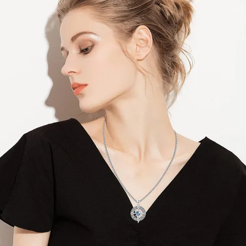 Miniatura 7 de Collar de brújula para mujer de plata de ley 925 con dije de medallón de brújula con cristalpiedra lunar