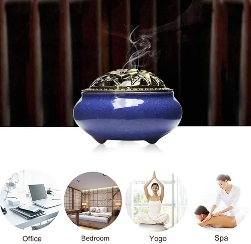 Miniatura 3 de Quemador de incienso con tapa de latón + soporte de incienso + soporte + tapete de fuego para incienso de palo o disco cónico, para decoración