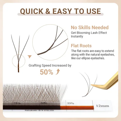 Miniatura 261 de NAGARAKU Extensiones de pestañas falsas en forma de W de 4D, suaves y naturales, con volumen, rizado D, 0.07mm, mezcla de 8-15mm, abanico 0.07-D 4D W