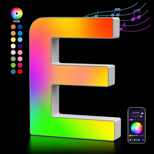 Miniatura 13 de OJQ Letras LED Iluminadas con Música Sincronizada de Letras del Alfabeto Coloridas - Luz de Dormitorio con Cambio de Color - Regalos de Cumpleaños