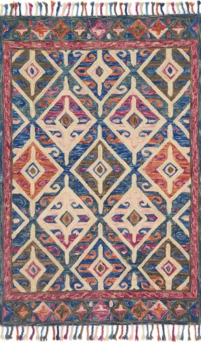 Miniatura 15 de Loloi Zharah Collection ZR-03 Rose/Denim, alfombra de pasillo de transición, 2'-6" x 7'-6" Rosa; azul oscuro