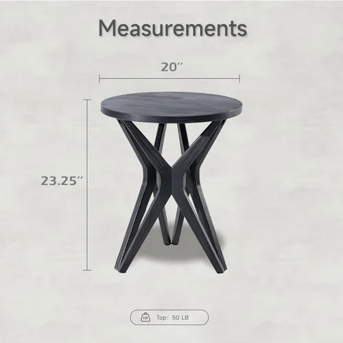 Miniatura 2 de Mesa auxiliar estilo rústico con pedestal, superficie envejecida con base de trípode, mesita de noche para sala de estar, moderna, decoración boho