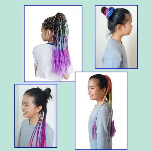 Miniatura 2 de Extensiones de cabello trenzado para cola de caballo con banda para el cabello, accesorios de día locos, pelucas de trenzas coloridas, cola