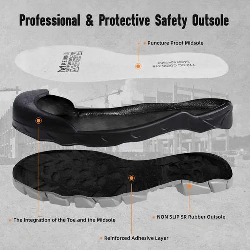 Miniatura 5 de Botas de punta compuesta: botas de trabajo impermeables para hombres, cuero genuino Nubuck, a prueba de pinchazos, suela de goma antideslizante al
