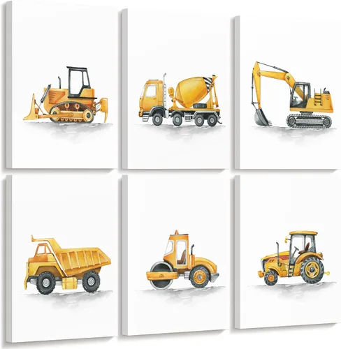 Miniatura 14 de Joocrise Juego de Arte de Pared de Camiones para Niños Set de 6 Decoración de Pared en Lienzo de Vehículos Camiones Arte de Pared de Construcción
