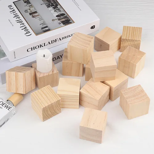 Miniatura 4 de 50 paquetes de bloques de madera para manualidades, cubos de madera de pino de 2 pulgadas, cubos de madera para pintar, sellar, decorar, proyectos