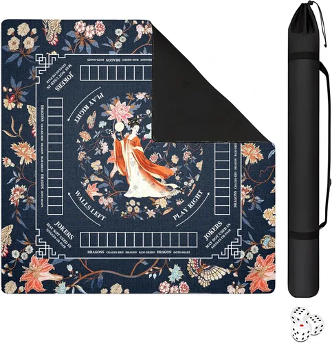 Miniatura 11 de Mahjong Mat con bolsa de transporte negra, 31.5 x 31.5 pulgadas, antideslizante, reducción de ruido, alfombrilla de juego para Mahjong, póker, Rosa