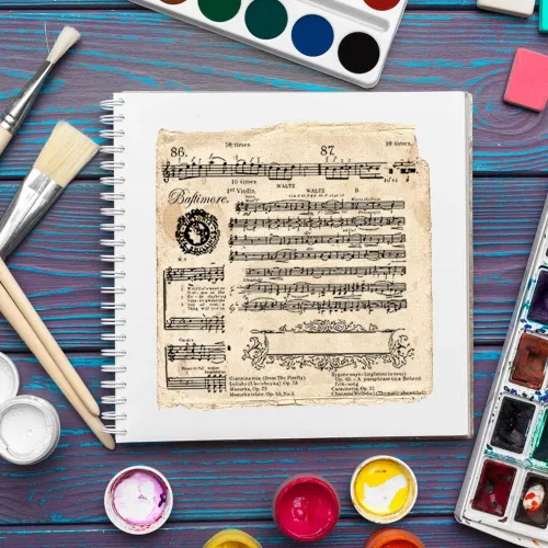 Miniatura 4 de Threetols Sellos transparentes de notas musicales para hacer tarjetas, marco de flores, sellos de goma transparente, sellos de palabras de canciones