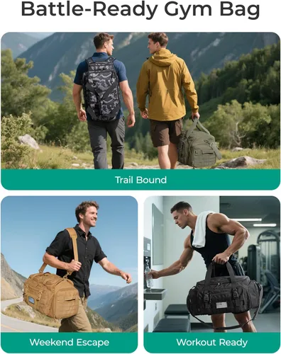 Miniatura 3 de BAGSMART Bolsa táctica de gimnasio para hombres, bolsa de lona de 22 litros para viajes con compartimento para zapatos, mochila táctica 4 en 1