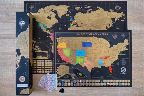 Miniatura 9 de Dos mapas para rascar: mapa del mundo de 17 x 24 pulgadas + mapa de Estados Unidos - Pósteres de viaje de lujo - Países coloridos, Estados de EE.UU.