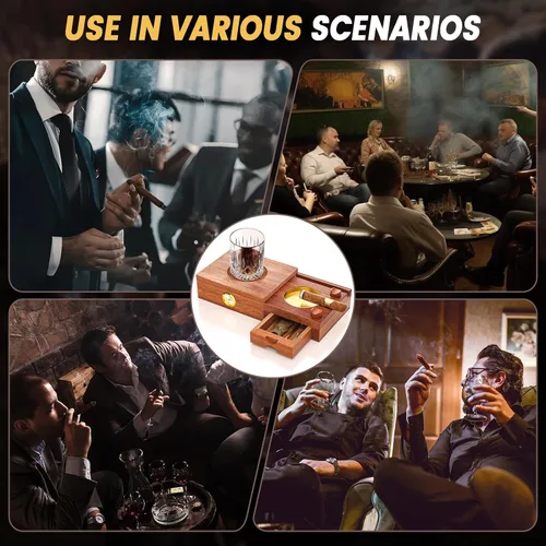 Miniatura 7 de Juego de humidor y cenicero con forro de madera de cedro, con cortador de puros, higrómetro, humidificador, potenciador de dibujo, bandeja de whisky