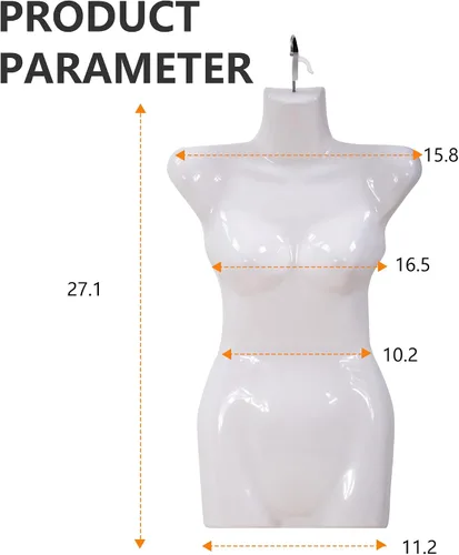 Miniatura 7 de Maniquí de costura de polipropileno (PP), maniquí de costura para torso, maniquí de costura para colgar, maniquí de ropa, con gancho de metal Blanco