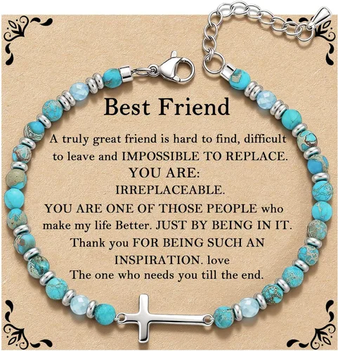 Miniatura 8 de Pulsera de onda/lazo/cruz para mujer, coloridas pulseras de cuentas de piedra natural, regalo único de amistad para mejor amiga, hermana, mejor