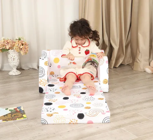 Miniatura 2 de MOMCAYWEX Sofá para niños, sofá de espuma abatible 2 en 1, silla plegable suave para juegos, color blanco