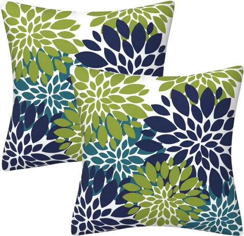 Miniatura 24 de Juego de 2 fundas de almohada decorativas de dalia azul marino, rojo, gris, dalia floral, para interiores y exteriores, funda de almohada