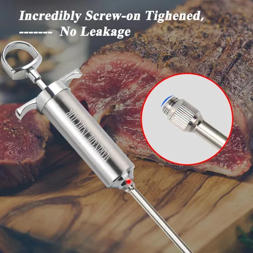 Miniatura 2 de Inyector de carne de acero inoxidable con 4 agujas de inyector de adobo profesional para parrilla, ahumador, barbacoa, manual de usuario, libro