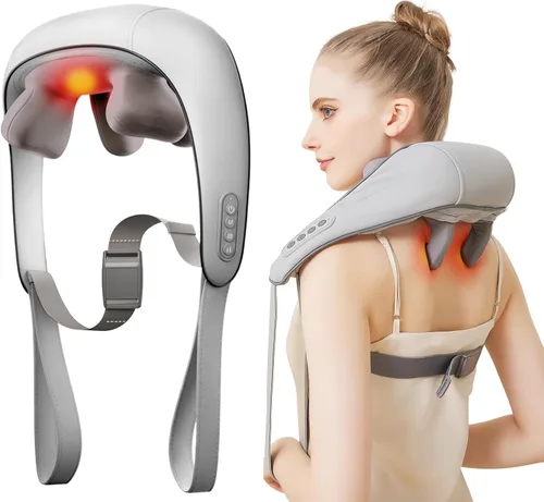 Masajeador de cuello y hombros para aliviar el dolor de tejido profundo-Shiatsu masajeador de amasamiento profundo con calor para aliviar el cuello,