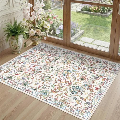 Miniatura 15 de Alfombra de área pequeña de 2 x 3 pulgadas, color beige, para entrada, baño, cocina, antideslizante, de pelo bajo, lavable, moderna alfombra bohemia