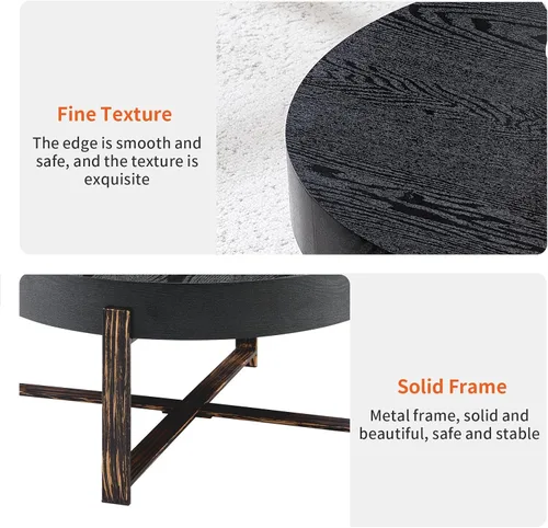 Miniatura 6 de Mesa de centro redonda de 30.7 pulgadas, mesas de centro modernas para sala de estar, mesa de té circular de madera con patas de metal