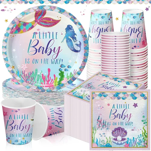 Miniatura 11 de Hushee 200 piezas de platos de papel, servilletas y vasos florales para baby shower, juego de vajilla para fiesta de baby shower, vasos y Rosa