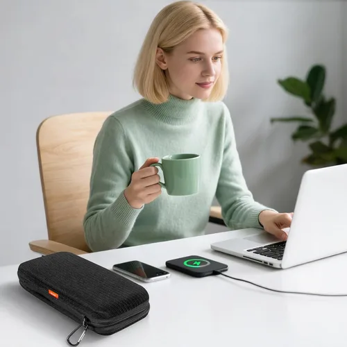 Miniatura 7 de Estuche de transporte rígido de doble capa, organizador de artículos electrónicos con múltiples bolsillos, bolsa portátil con cremallera para cable