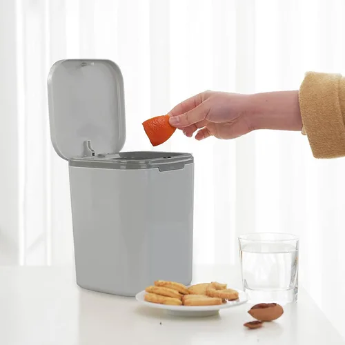Miniatura 4 de Morcte - Cubo de basura pequeño de 0.5 galones, mini bote de basura gris para escritorio Mini papelera de escritorio, tapa de botón