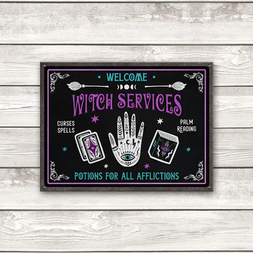 Miniatura 8 de Letrero de metal impreso con diseño de bruja, con texto en inglés «All Others Will Be Toad Wiccan», «All Others Will Be Toad Wiccan», letrero