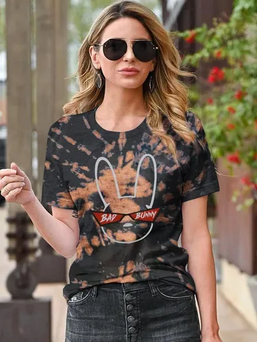 Miniatura 3 de Bad Bunny - Camiseta de manga corta para mujer diseño de conejo teñido anudado con estampado de conejito de Pascua