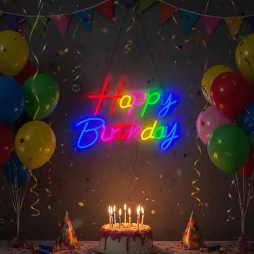 Miniatura 7 de Letrero de neón de feliz cumpleaños para telón de fondo, letrero con luz LED de feliz cumpleaños, luz de neón regulable alimentada por USB