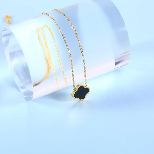 Miniatura 3 de Collar único de trébol de cuatro hojas para mujeres y niñas, colgante de trébol de la suerte blanco, negro, azul, rojo, chapado en oro de 18