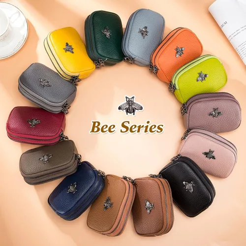 Miniatura 7 de imeetu Monedero de cuero para mujer, cartera pequeña con 2 bolsillos con cremallera