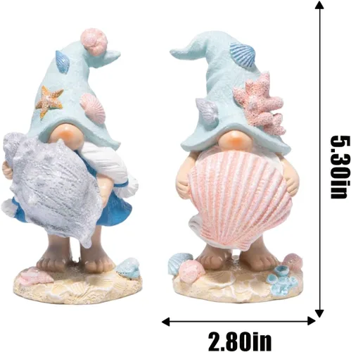 Miniatura 2 de Hodao Figuras de gnomos del océano costero – Gnomos de playa de resina pintados a mano con sombreros de conchas y estrellas de mar, decoraciones