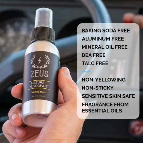 Miniatura 5 de ZEUS Desodorante corporal natural en aerosol para hombres, sin aluminio, apto para veganos, nutritivo para la piel con aceite de cártamo, suave