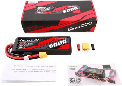 Miniatura 5 de Gens ace Paquete de baterías G-Tech Lipo de tamaño corto 5000mAh 2S1P 7.4V 60C con enchufe XT60 (2 piezas)