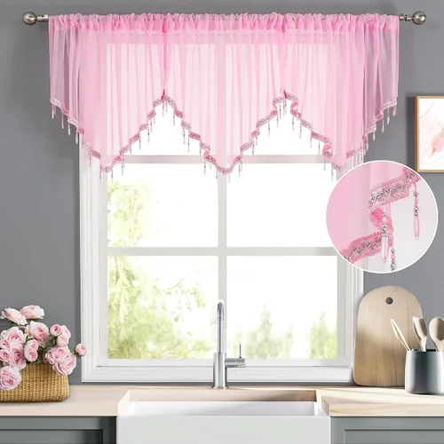 Miniatura 8 de WUBODTI Cortinas transparentes con cenefa con cuentas negras para ventanas, 1 unidad, cenefas de cortina semitransparentes para dormitorio y cocina