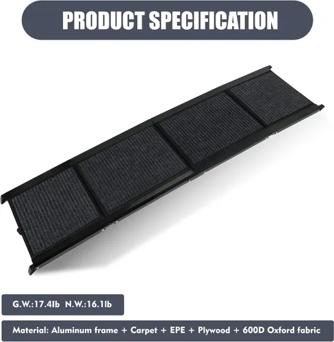 Miniatura 8 de Rampa para perros de 65 x 17.2 pulgadas para automóvil, camión, SUV, rampas plegables para escaleras para mascotas con superficie antideslizante