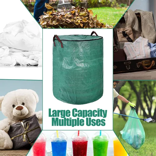 Miniatura 7 de Kingdder Paquete de 2 bolsas de basura reutilizables de 132 galones con tapa y asa plegables extra grandes para bolsas de césped, contenedores