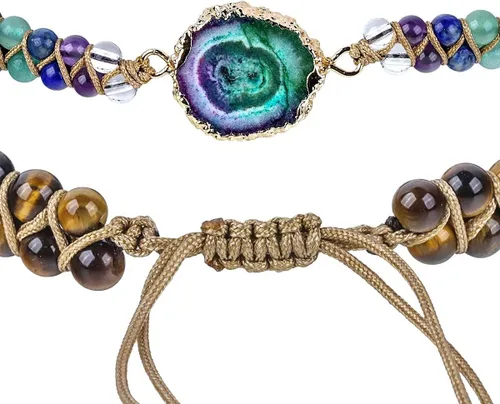 Miniatura 2 de SUNYIK Pulsera de 7 cuentas de chakras para mujer, pulsera ajustable trenzada hecha a mano con cristal curativo de flores de sol