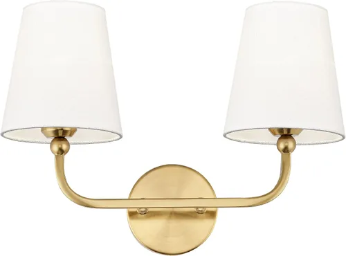 Miniatura 36 de VL837-BG-RA-2 - Lámparas de baño de 2 luces, luces de ratán dorado cepillado, aplique de doble pared con pantalla tejida a mano acampanada, apliques